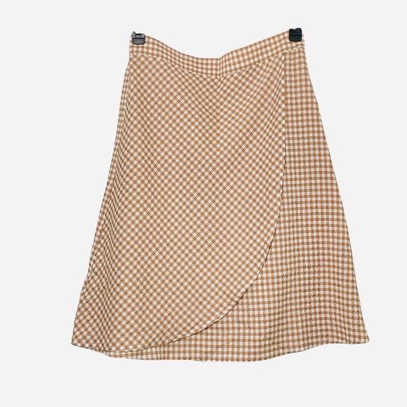 LOFT Gingham Seersucker Tan & White Checkered Skirt 12P - Picture 2 of 12